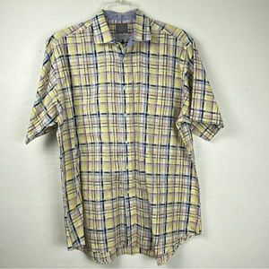 Thomas Dean Mens XL Short Sleeve Pima Cotton Button Up Shirt Madras Plaid Spring